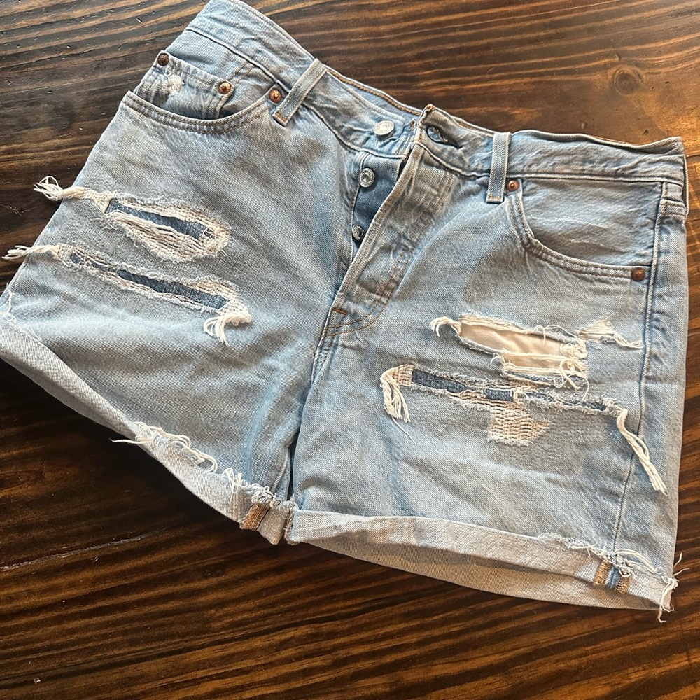 Levis Light Blue Distressed Jean Shorts